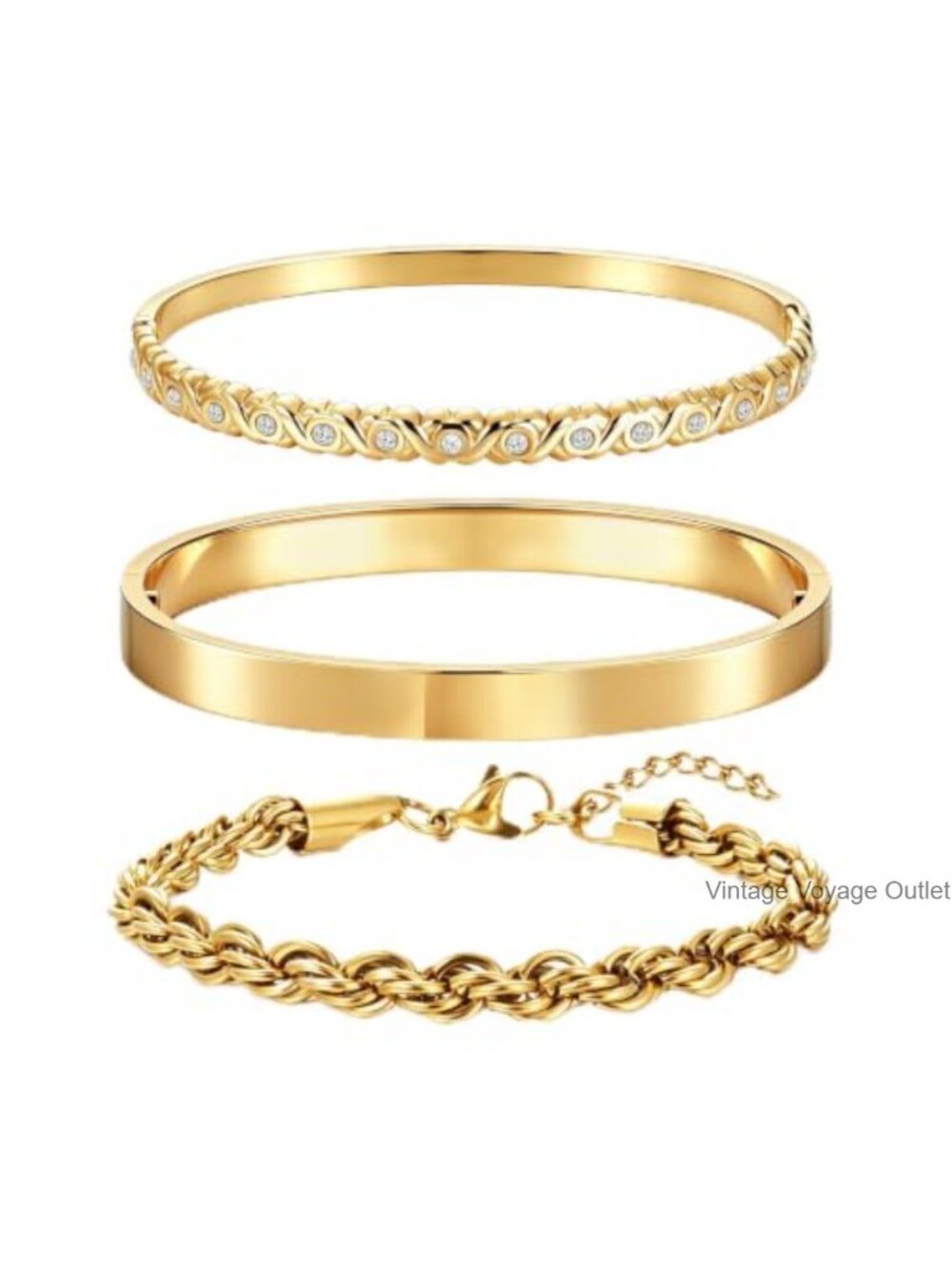 14K Gold Plated Stacking Bracelets Set Women Bangle Cuff Dainty